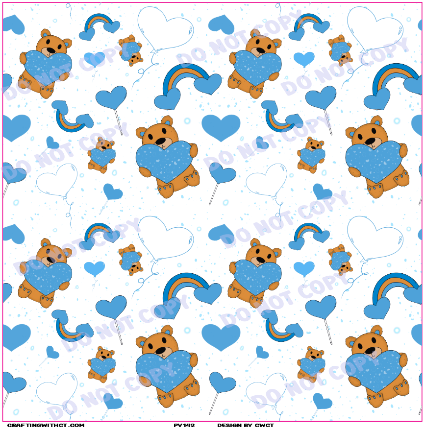 PV142 blue heart bears vinyl sheet