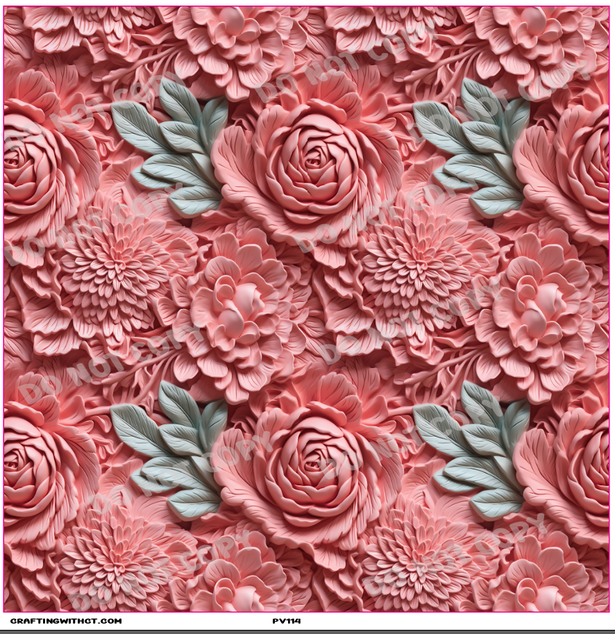 PV114 3D peonies 1 vinyl sheet