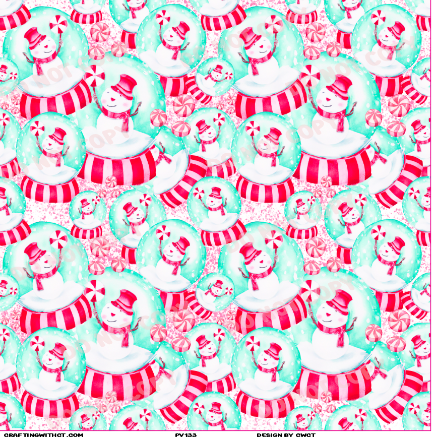 PV133 peppermint snowmen vinyl sheet