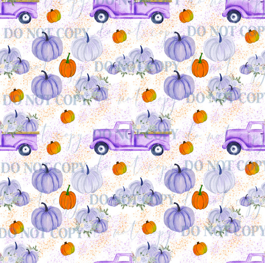 PV126 purple pumpkins and trucks vinyl sheet