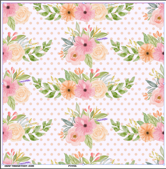 PV145 peach and pink floral vinyl sheet