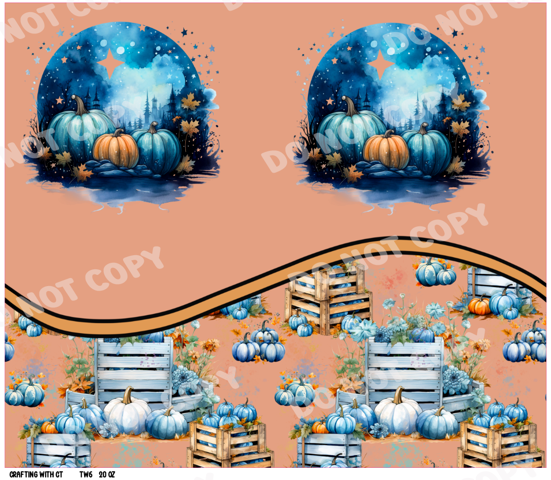 TW6 blue pumpkins orange background tumbler wrap