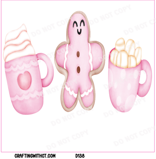 D138 pink gingerbread and mugs decal