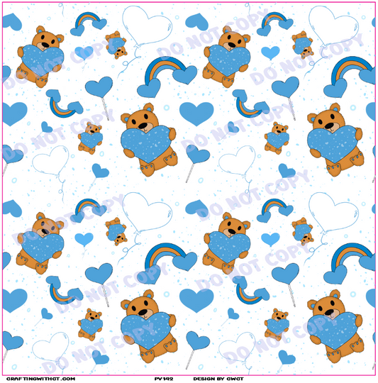 PV142 blue heart bears vinyl sheet