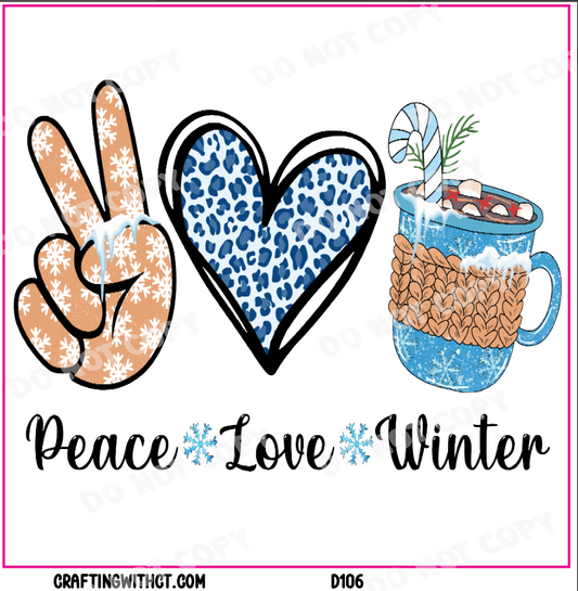 D106 peace love winter decal