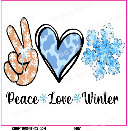 D107 peace love winter decal