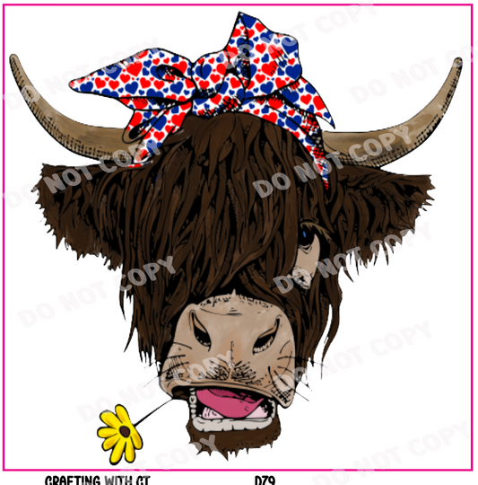 D79 Highland Cow Red, White and Blue decal