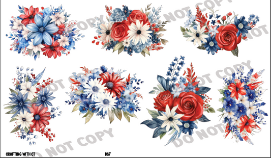 DS7 - Red, White and Blue flowers decal sheet