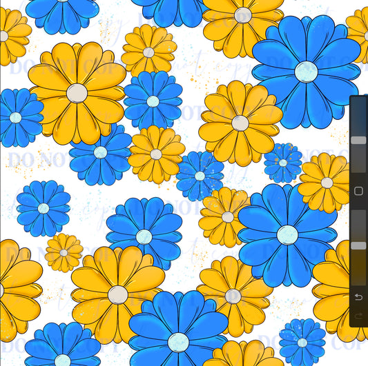 PV128 yellow and blue flowers vinyl sheet