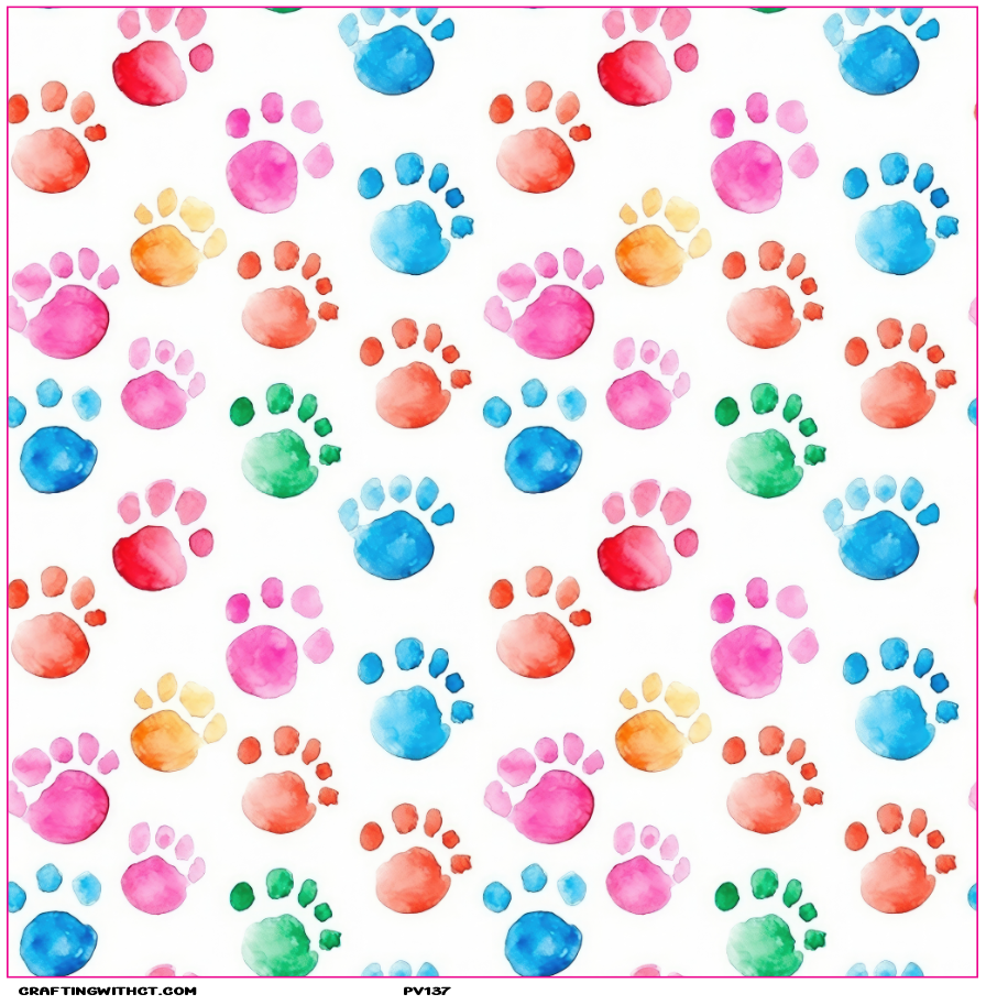 PV137 watercolor paw prints vinyl sheet