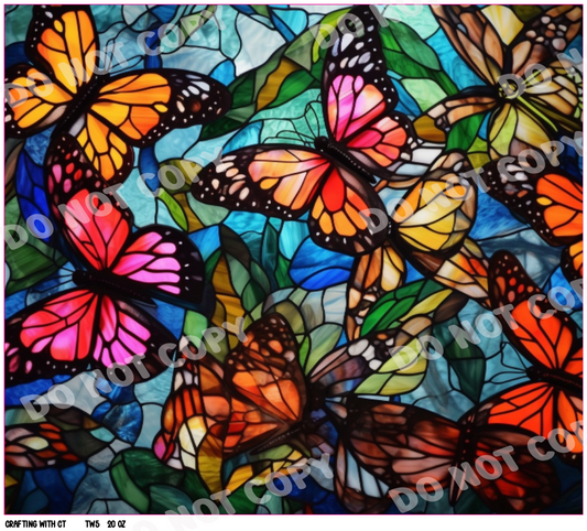TW5 Stained glass butterflies tumbler wrap