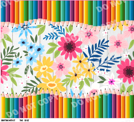 TW3 colored pencil and flowers tumbler wrap